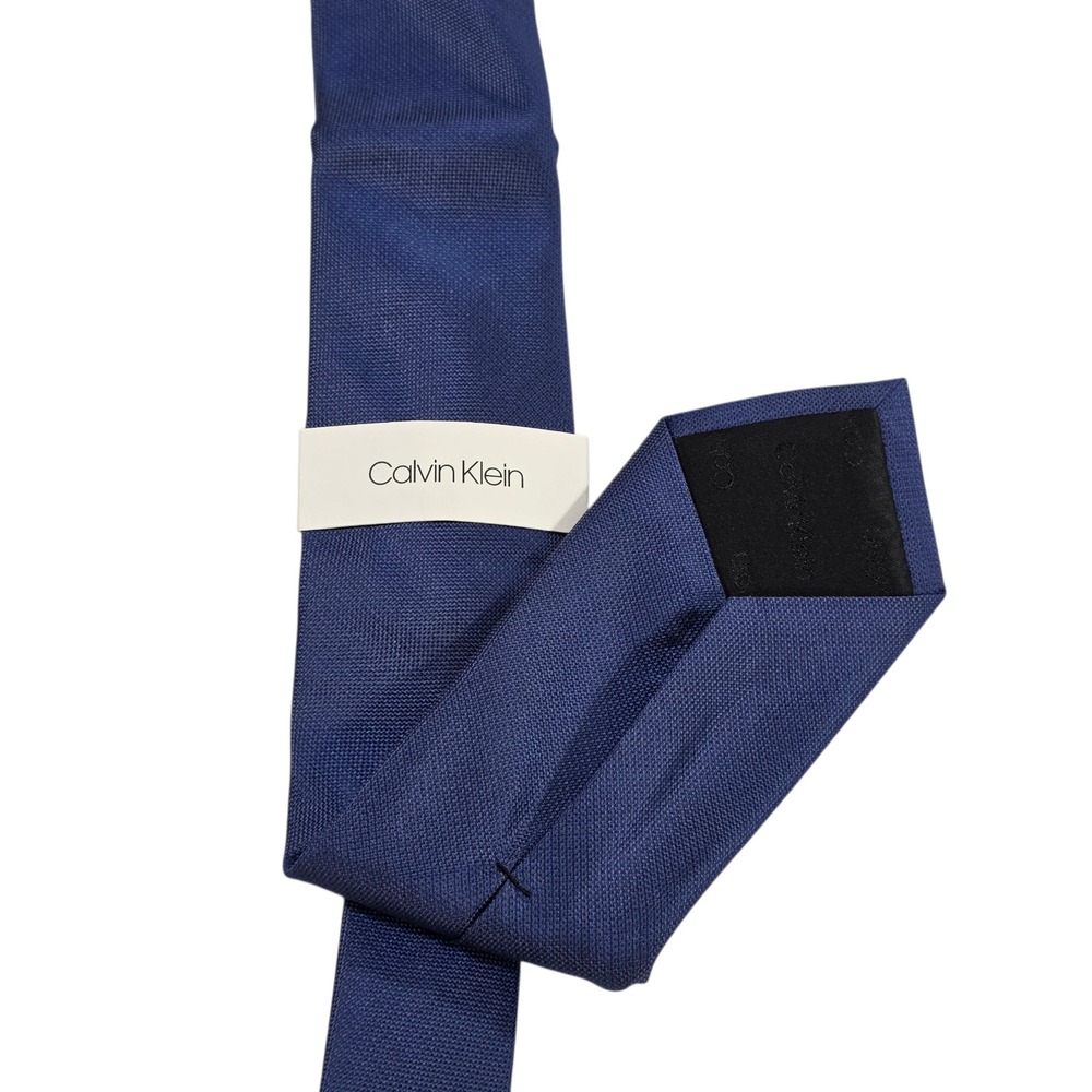 Calvin Klein Mens Necktie Blue Sheen Solid Silk Woven Skinny‎ Formal Work Suit